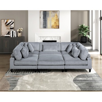 NicBex Couches for Living Room 4-Piece Modular Sectional Sofa Set Upholstered Corduroy Sofa Couch with Cushion Pillows and Solid Wood Legs