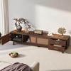 Modern TV Stand for TVs Up to 80", Entertainment Center with Rattan Sliding Doors, 2 Drawers, Solid Wood Legs, Storage Media Console -Dark Brown - 3 of 4
