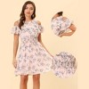 Allegra K Women's Cold Shoulder Smocked Waist Chiffon Floral Pattern Mini Dress - 2 of 4