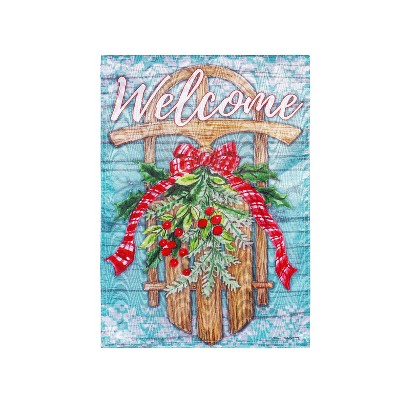 Evergreen Welcome Sled Moire Garden Flag 12 x 18 Inches Indoor Outdoor Decor
