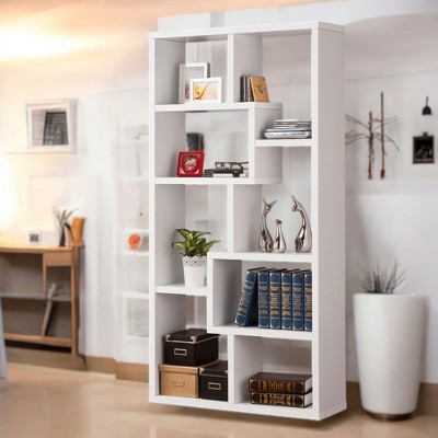 Alilang 35.00 Inch Geometric Multi-Tier Bookshelf with Open Shelves - White