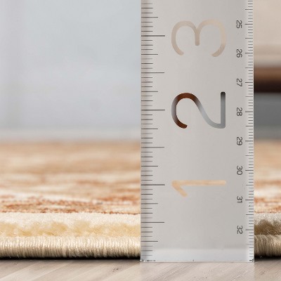 Ivory and Beige Rectangular Oriental Synthetic Area Rug