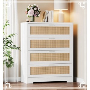 4-Drawer Rattan Dresser with Power Outlets, Modern Wooden Storage Chest for Bedroom, Living Room, Hallway,  Entryway - 1 of 4