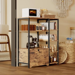 GustoWave Bakers Rack with Storage Cabinets,Industrial 5-Tier Coffee Bar Cabinet Shelves,Farmhouse Freestanding Kitchen Microwave Stand - 1 of 4