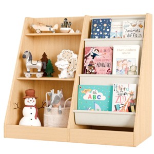 AZL1 Life Concept Kids Bookshelf Book Shelf Sling Bookcase Side Pocket Baby Toy Organizer Nursery Playroom Toddler Childrens, Beige, 32.3"*15.7"*29.5" - 1 of 4