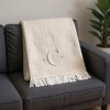 HomeRoots 55" X 70" Linen And White Herringbone Cotton Blend C Initial Throw Blanket with Tassels And Embroidery - 2 of 4