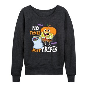Women's - SpongeBob SquarePants - No Tricks Just Treats Lightweight French Terry Wide Neck Long Sleeve Shirt - 1 of 4