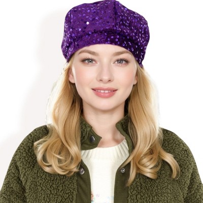 Anna-Kaci Women's Sequin Velvet Beret with Sparkling Embellishments and Comfortable Satin-Lined Interior
