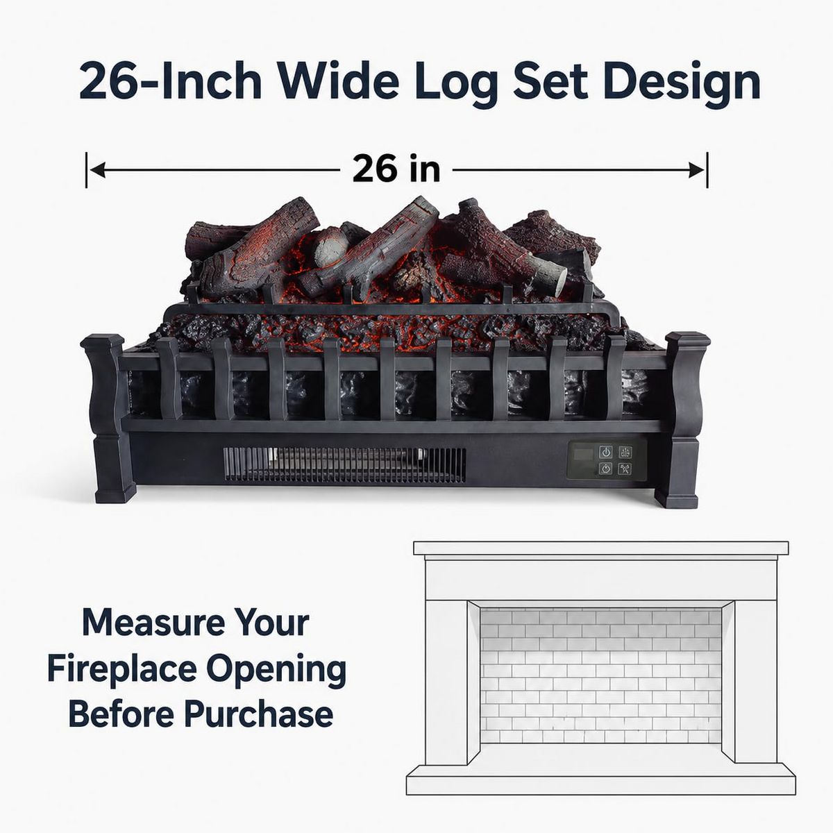 Garvee 23" Electric Fireplace Log Set Heater, Charcoal, 3 Brightness, Remote, 120V/1500W - thumbnail 2