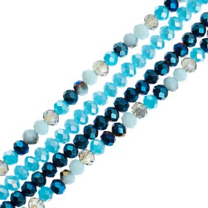 Crystal Lane DIY 4x6mm Blue Mix Glass Faceted Rondelle 7" Designer 4 Bead Strands - 1 of 4