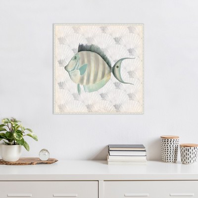 Neutral Vintage Fish Canvas Art with Beaded Frame