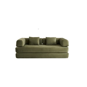 Ridstar Corduroy Convertible Folding Sofa Bed with Cylindrical Pillow & Fixed-Shape Frame for Living Room & Bedroom-Green - 1 of 4