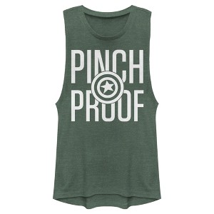 Juniors Womens Marvel Captain America Shield Pinch Proof St. Patrick's Day Festival Muscle Tee - 1 of 4