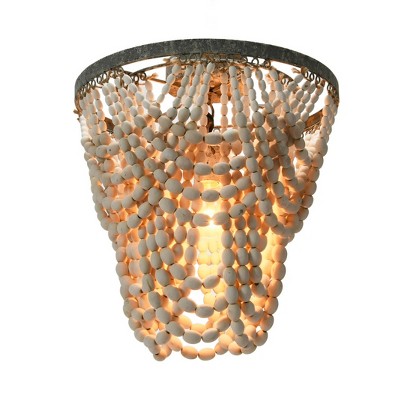White 2-Tier Draped Wood Bead Semi-Flush Mount Ceiling Light