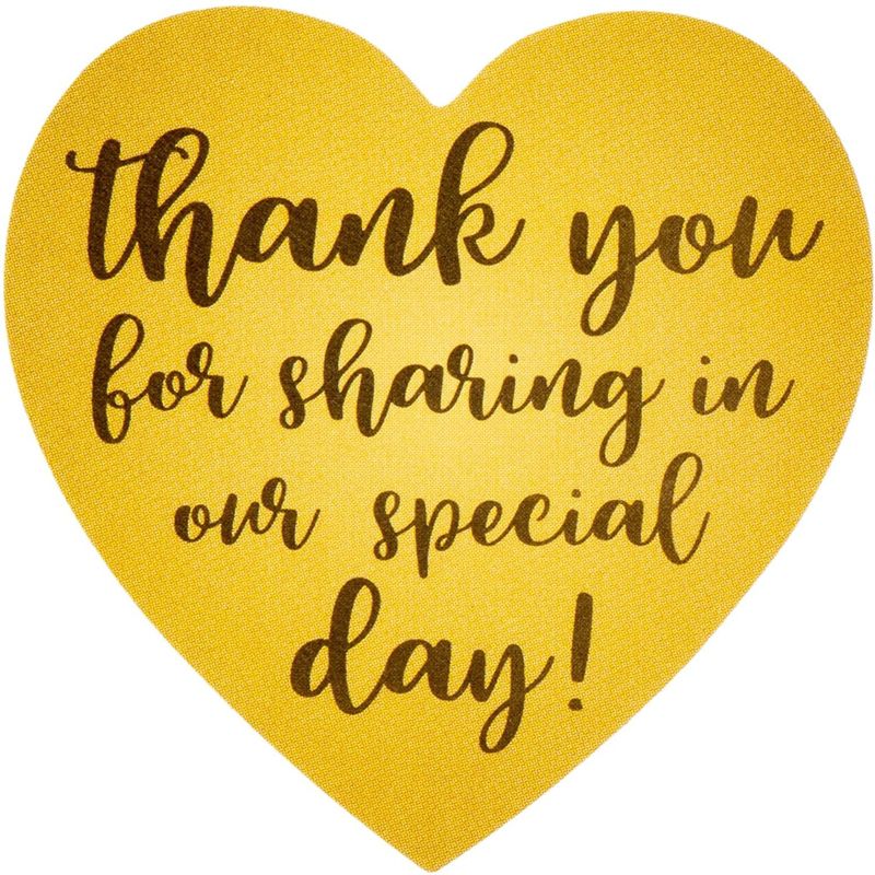 500-Count Wedding Favor Sticker, Thank You for Sharing in Our Special Day, Heart-Shaped, Gold, 1.5" Diameter, 4 of 6