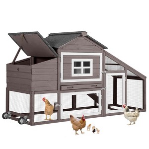 Aivituvin 67.3" Wooden Chicken Coop on Wheels for 2-3 Hens| Gray/Brown/Red Color-AIR23-W/C/R - 1 of 4