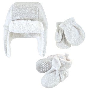 Hudson Baby Unisex Baby and Toddler Trapper Hat, Mitten and Bootie Set, Light Gray - 1 of 4