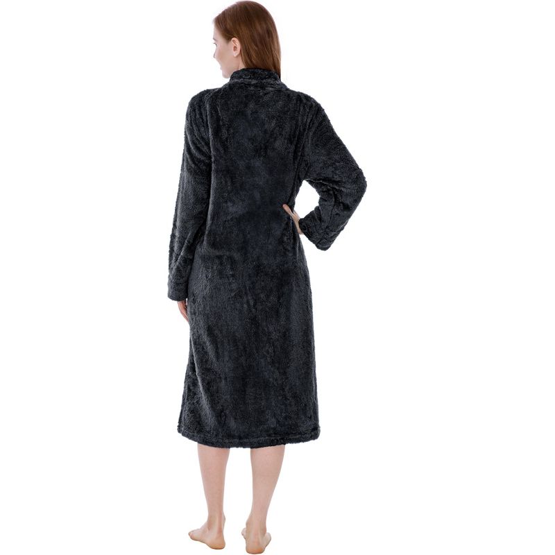 PAVILIA Womens Fluffy Housecoat Zip Robe, Faux Shearling Zipped Up Front Bathrobe, Plush Warm Zipper House Coat Lounger, 2 of 9