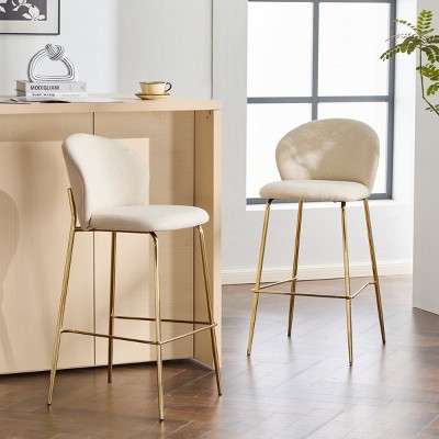 Set of 2 Bar Stools with Faux Leather Upholstery, Gold Metal Legs, Low Back Counter Chairs for Kitchen or Home Bar-The Pop Home