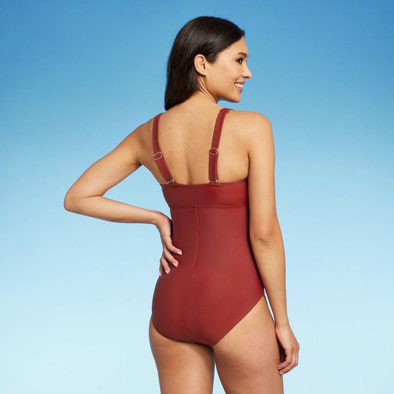 Women's Twist-Front Square Neck Full Coverage One Piece Swimsuit with Tummy Control - Kona Sol™, 3 of 17