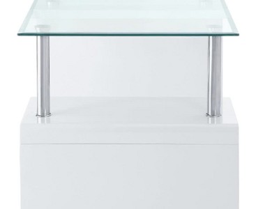 Nevaeh 29" White High Gloss & Clear Glass Square End Table