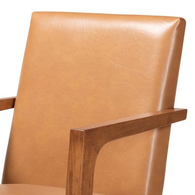 Andrea Mid-Century Tan Faux Leather and Walnut Accent Chair