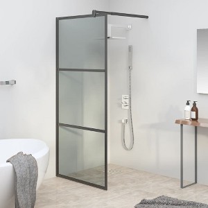 vidaXL Walk-in Shower Wall 31.5"x76.8" Dark ESG Glass Black - 1 of 4