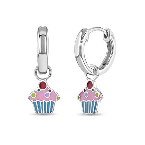 Girls' Cupcake Dangle Huggie Hoop Sterling Silver Earrings - In Season Jewelry - 1 of 3