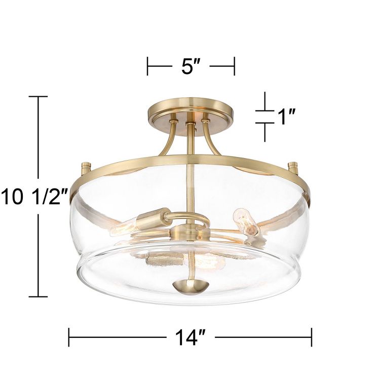 Possini Euro Design Alia Modern Ceiling Light Semi Flush Mount Fixture 14" Wide Warm Brass 3-Light Clear Glass Shade for Bedroom Living Room Hallway, 4 of 8