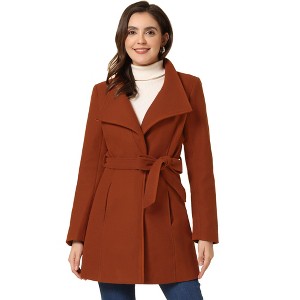 INSPIRE CHIC Women's Classic Stand Collar Long Sleeve Winter Belted Long Coat - 1 of 4