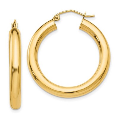 Black Bow Jewelry 4mm x 30mm 14k Yellow Gold Classic Round Hoop Earrings