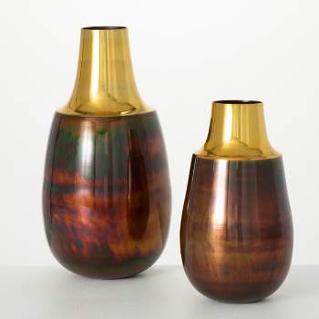 11"H and 14.75"H Sullivans Copper and Bronze Vase - Set of 2