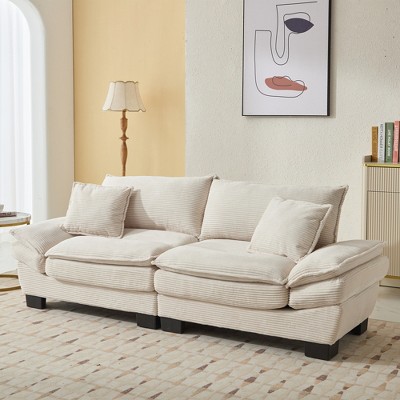 Runesay Corduroy Sofa Sleeper Couch Loveseat Sofa with Pillows Comfy Upholstered Deep Seat Sofa