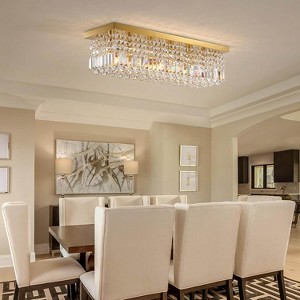 Siljoy Modern Crystal Chandelier, Rectangle Chandelier Rectangular Flush Mount Pendant Ceiling Light Fixture for Indoor - 1 of 4