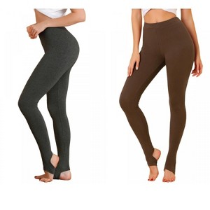 INSPIRE CHIC Women's Elastic Waistband Soft Gym Yoga Cotton Stirrup Pants Leggings 2 Packs - 1 of 4
