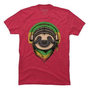 Men's Design By Humans Sloth Rasta a Wearing Headphones By kai2day T-Shirt - 1 of 4