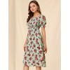 Allegra K Women's Cottagecore Floral Square Neck Puff Sleeves Summer Midi Smocked Dress - 4 of 4