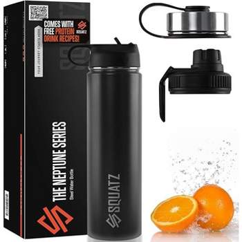 SQUATZ 24 Oz Neptune Series Steel Water Bottle, Stainless Double Wall Vacuum Insulated Flask with Handle Strap