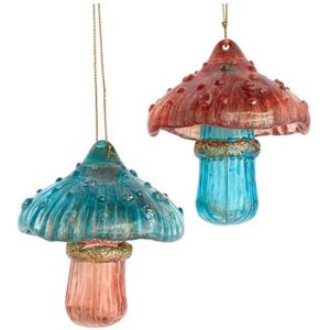 Kurt Adler Plastic Ornaments for Christmas Tree, Teal & Desert Rose Mushrooms, Assorted (Pack of 2) - 1 of 1
