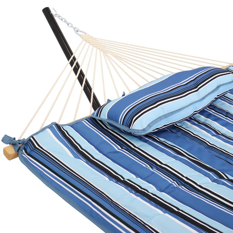Sunnydaze Cotton Rope Freestanding Hammock with Spreader Bar with Portable Steel Stand and Pad and Pillow Set - 12' Stand, 4 of 11