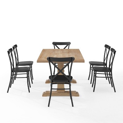 Matte Black and Rustic Brown 7-Piece Dining Set with Trestle Table