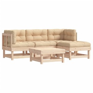 vidaXL Patio Lounge Set with Cushions Outdoor Furniture Set 5 Piece Solid Wood - Natural Pine - 1 of 4