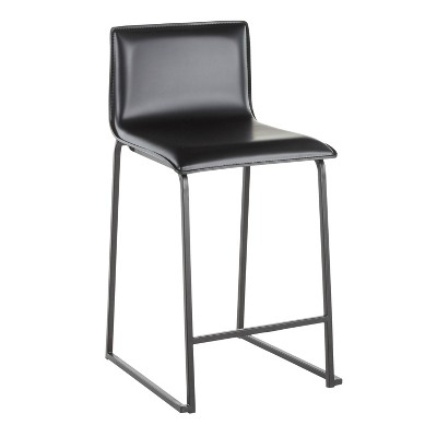Mara 26" Black Faux Leather and Metal Counter Stools Set