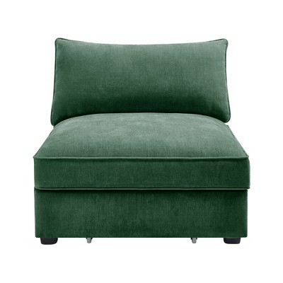 Vynxaria Modern Armless Sofa Green Chenille, Wrapped Backrest/Armrest, Crescent Shape, Storage Drawers/Footrest, 2/3/4-Seat for Modern/Nordic Luxury