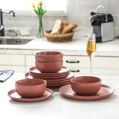 Terracotta Ceramic 12-Piece Dinnerware Set, Service for 4