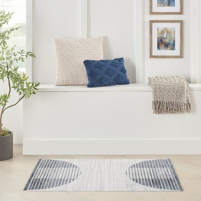 Astra Shimmering Geometric Blue Round Easy-Care Area Rug