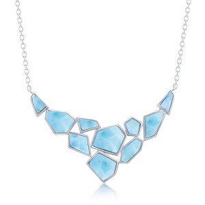 Caribbean Treasures Sterling Silver, Large Hexagon & Small Multi-Shaped Larimar Necklace - Blue 16+2 Inch - 1 of 2