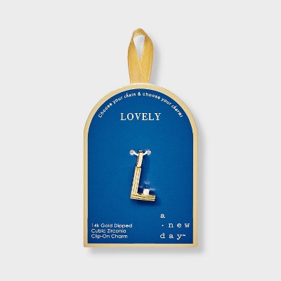14K Gold Dipped Cubic Zirconia Ribbed Letter Charm - A New Day™ Gold