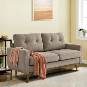 Zeus & Ruta 67.7'' Mid-Century Modern Tufted Loveseat Sofa with Wood Legs – Upholstered Fabric - 1 of 4