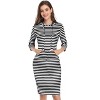 Women's Sweatshirt Dress 3/4 Sleeve Hoodie with Front Pocket Knee Length Slim Fit Pullover Hoodie Dress,Striped - M - 4 of 4